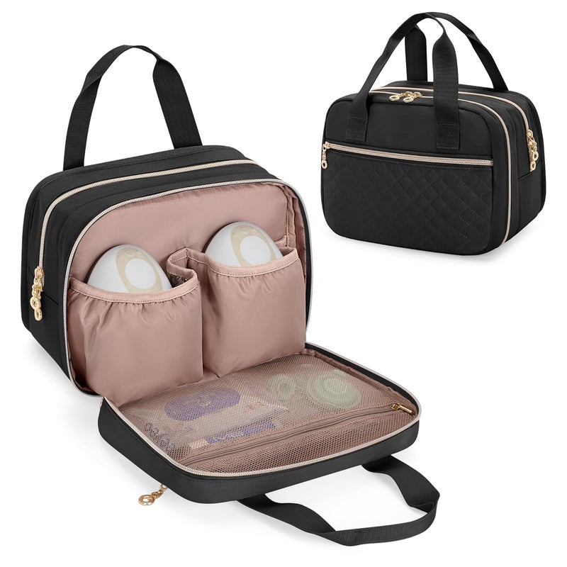 Damero Wearable Breast Pump Bag Compatible with Elvie, Willow and Momcozy Breast Pump, Carrying Case for Wearable Breast Pumps, Pump Parts and More, Black - Image 1